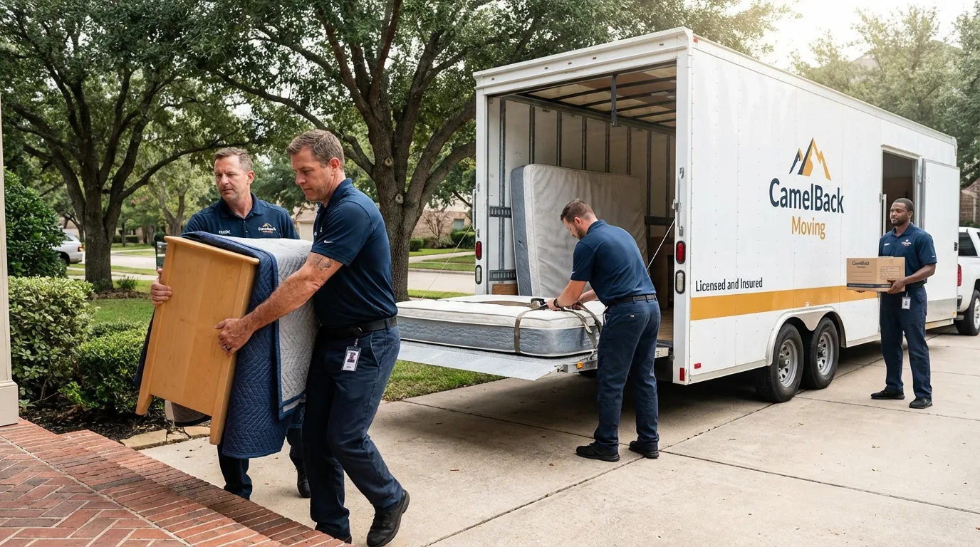 Crew loading residential truck for cross-state move from Cambridge Springs, PA