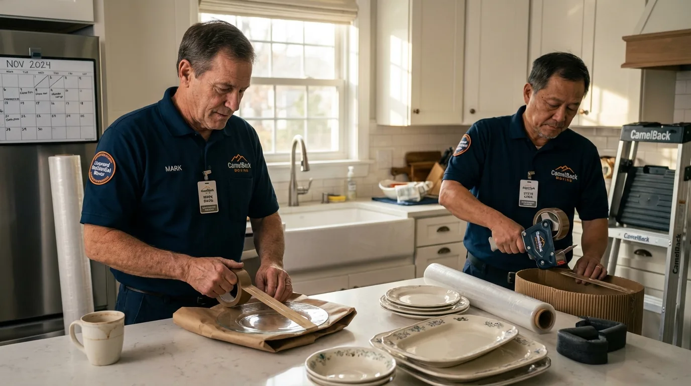 Professional crew packing kitchen dishware in Cambridge Springs, PA